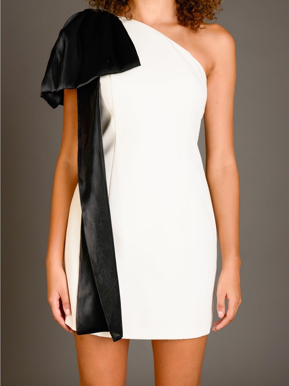 NWT Endless Rose One Shoulder Bow Tie Mini Dress Black/White M - Picture 3 of 8